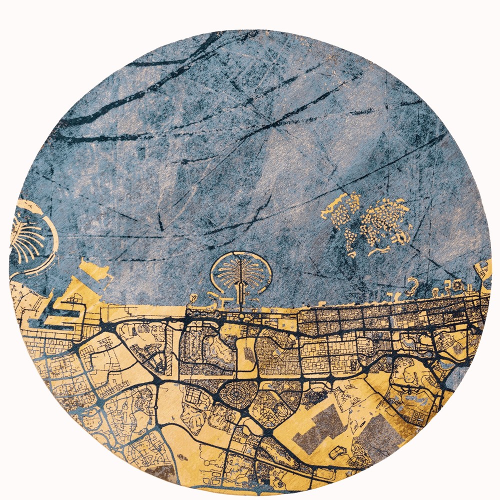 Louis De Poortere Cities Dubai Round Rugs in 9698 Gold Sea